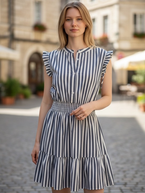 SHEIN Dresses & Skirts - NWOT  Striped Mini Dress Blue White Smocked Waist Size L